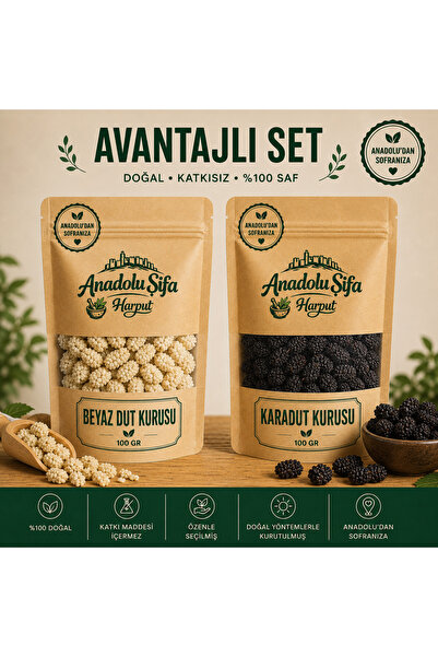 Anadolu Şifa Harput BEYAZ DUT & KARADUT KURUSU SETİ 100 gr x2 – Doğal • Katkısız