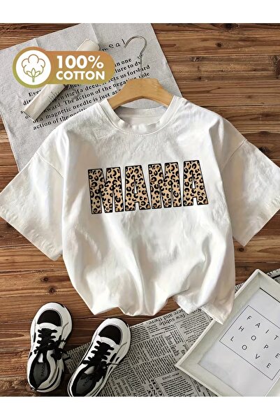 AEMİ Μπλουζάκι Unisex MAMA με στάμπα Oversize με λαιμόκοψη ποδηλάτου
