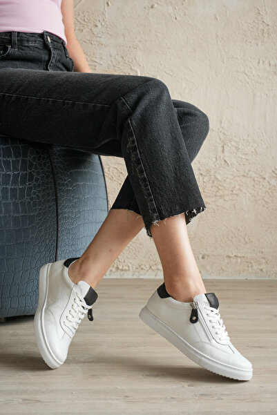 Cefi Shoes حذاء رياضي نسائي من مدريد، مصنوع من الجلد الأصلي باللون الأبيض، مر...