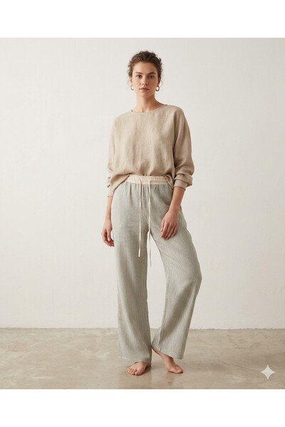 MELTEM COLLECTION Women's Striped Comfortable Cut Loose-Leg Palazzo Pants