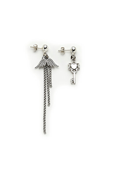 Mon Reve My Angel Kanat & Anahtar Charm Gümüş Kaplama İğneli Küpe