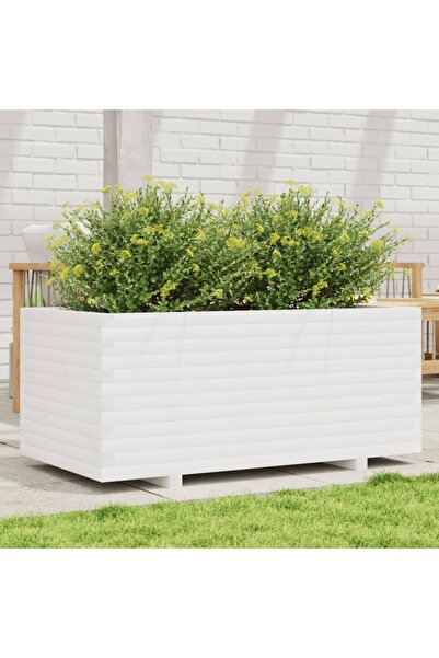 vidaxl Jardiniera de gradina, alb, 110x60x49,5 cm, lemn masiv de pin