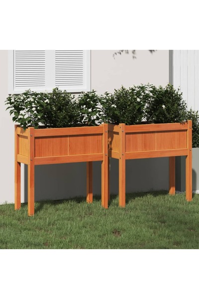 vidaxl Jardiniere gradina cu picioare, 2 buc., maro ceruit, lemn pin