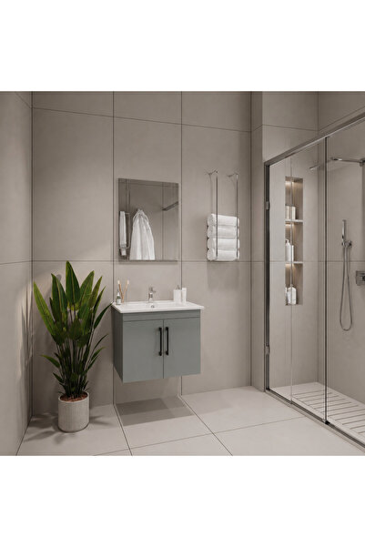 Creavit D20 Banyo Dolabı Seti Çekmeceli 80 Cm Gri