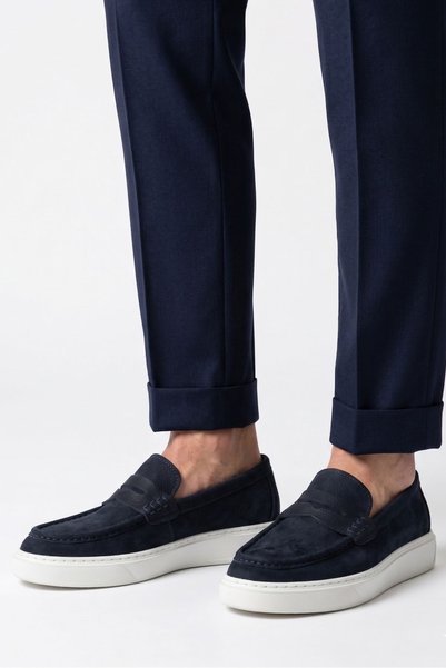 LUSIVE 100% Genuine Nubuck & Leather Navy Blue Ultra Light Casual Men's Shoes Luass29Al0049
