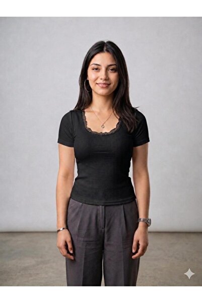 MİLYA&GYM Camisole de damă din țesătură ribbită, cu detaliu din dantelă, tric...
