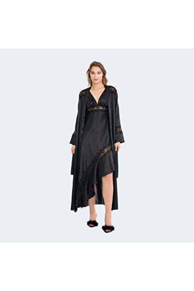 Lady Lingerie طقم روب وقميص نوم نسائي من الساتان مكون من قطعتين، فستان سليب غ...