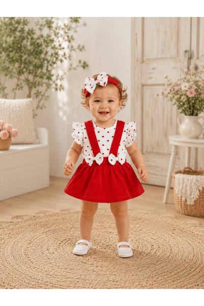 BYMURAT BABY Baby Girl Bandana Dress Bodysuit Set Heart Patterned 2-Piece Holiday Birthday Set