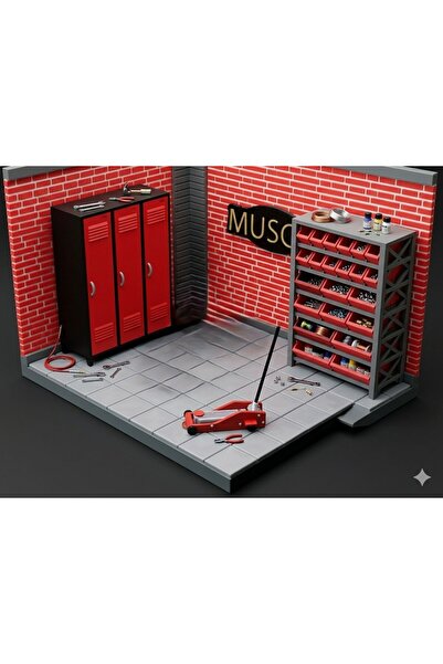 DU&ER 🏎️ 1:18 Ölçek Diorama Garaj Seti 3’lü – Garaj Dolabı, Soyunma Dolabı v...