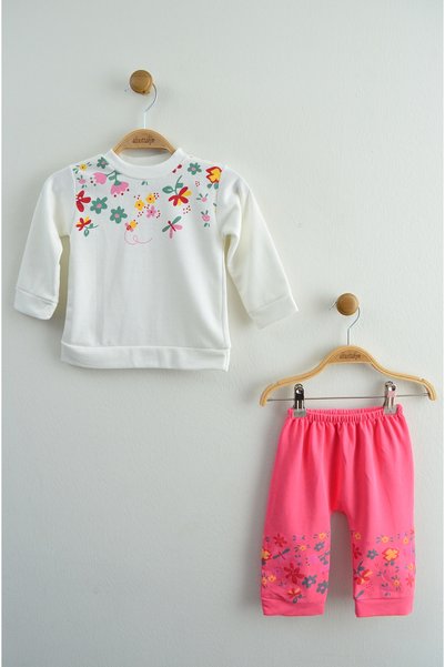 zubi kids Floral Patterned Baby Bodysuit and Sweatpants Set (0-18 Months)