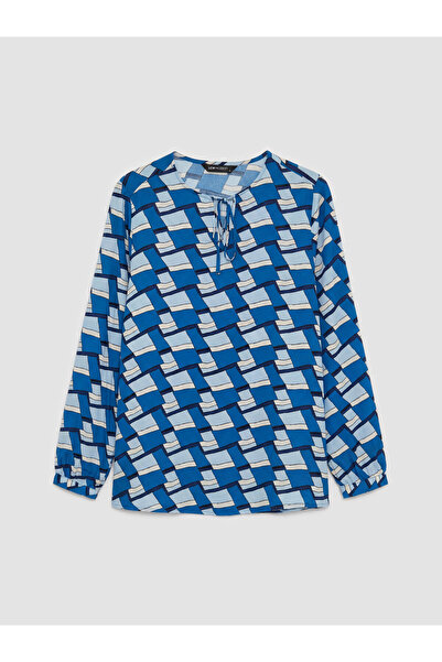 LC Waikiki Tie Detail Crew Neck Patterned Blouse