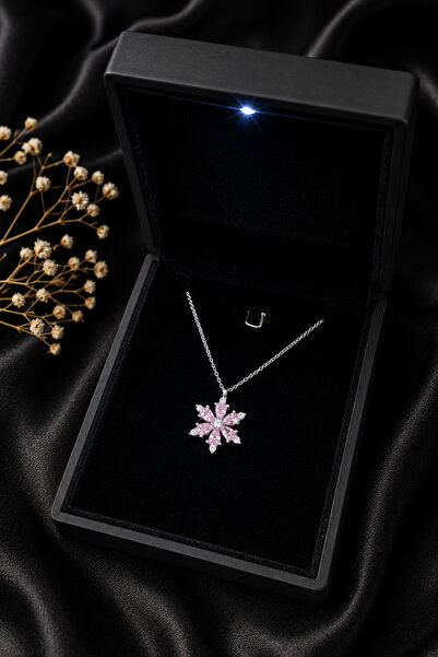 DuHaGüMüş 925 Ayar Gümüş Pembe Lotus Çiçeği Kolye – Işıklı Hediye Kutulu