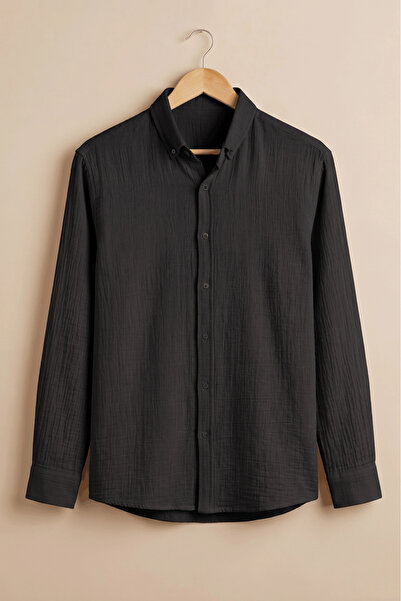Edwox Men's Cotton Muslin Fabric Shirt Black Cd181