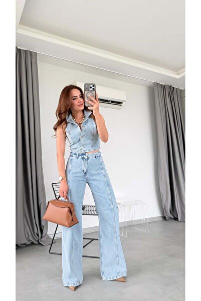 pelin yıldız butik Açık Mavi Yelek Pantolon Takım
