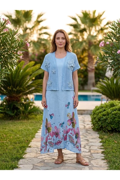 Punta Otantik Nc25726 Italian Mesh Jacketed Strap Floral Pattern Linen Dress ...