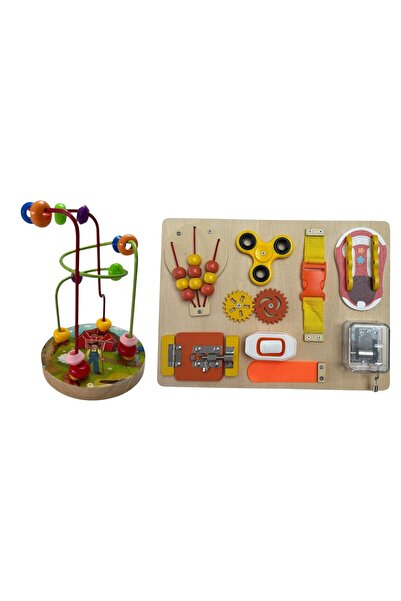 ADIRI SHOP Set jucării educative din lemn – Labirint cu mărgele și Tăbliță se...