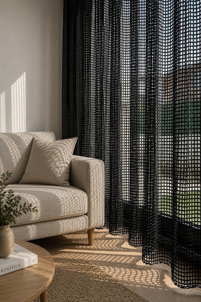 zenvora home File Tül Perde Siyah – Modern File Dokuma, Işık Geçiren, Şık ve ...