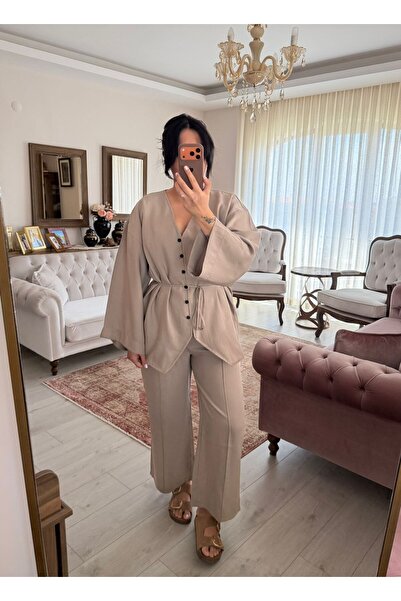 bussrabutik Tasarım Düğmeli kimono pantolon Modal Takım