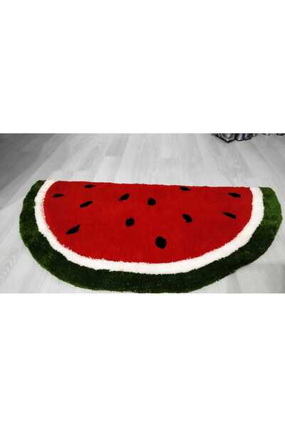 El Yapımı Karpuz Desenli Tufting Rug Paspas – Dekoratif Watermelon Kapı Önü Halısı 90x48 cm