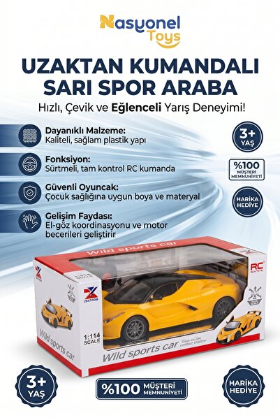 NASYONEL TOYS Uzaktan Kumandalı Sarı Spor Araba Oyuncak – Çocuklar İçin Eğlen...