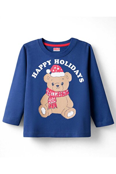 Babyhug Cotton Knit Full Sleeves T-Shirt With Teddy Bear Print - Navy Blue