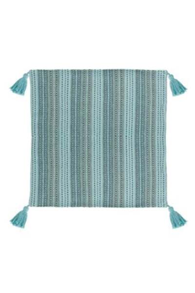 SHOPIENS Turquoise Beige Cotton Pillowcase with Brown Stripes & Tassels 43 x ...