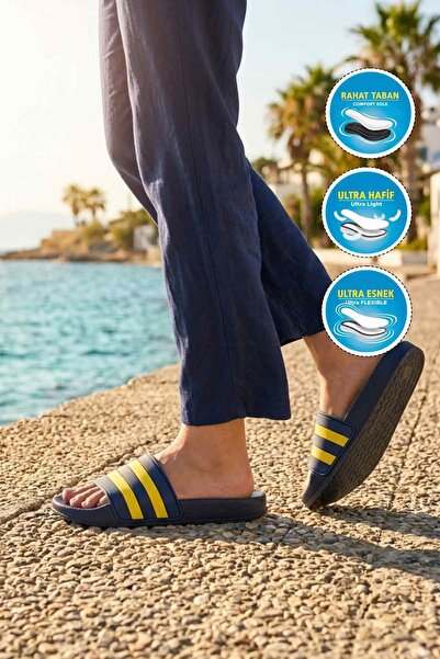 WALKWAY Yellow Navy Blue Lightweight Flexible Unisex Slippers 8000-01 g