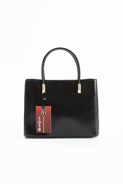 Sellini Jesse Vertical Form Hand and Shoulder Bag with Gold Buckle Detail, Black