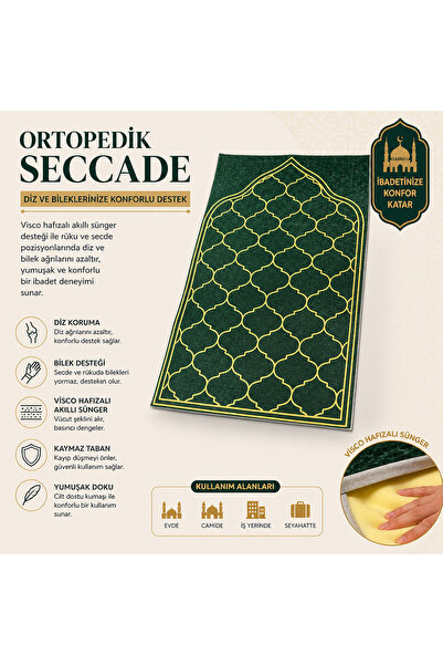 Fabrix Home Secdeyolu Ortopedik Seccade (Kadife Dua kitabı + Zikirmatik Hediy...