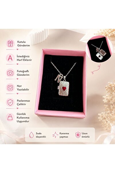 enyessaccessory Fotoğraflı Harfi Çelik Anı Kolyesi Fotoğraflı Harfli Gönderim
