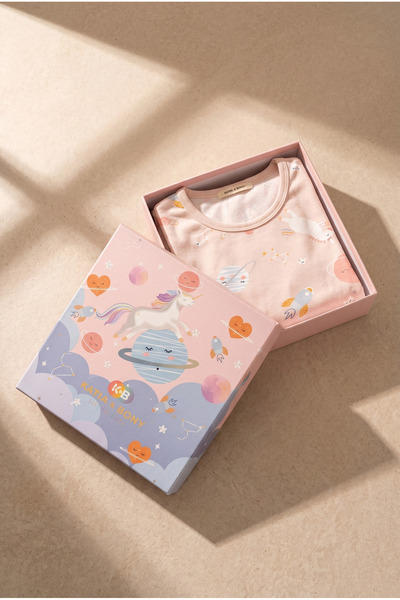 Katia&Bony Unicorn Kutulu Kız Çocuk Pijama Takımı Pembe