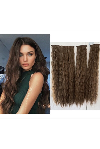 Makromehome Kahverengi Afro Dalgalı Yarım Ay Saç-80cm 270gr Vip Seri