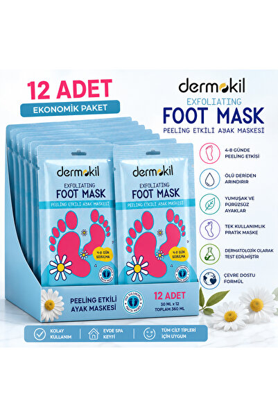 Dermokil Foot Mask 12 x 30 ML Peeling Etkili Ayak Bakım Maskesi