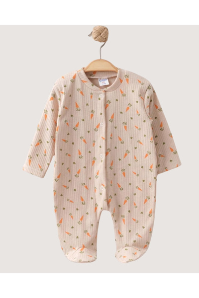 Minimio Kids Havuç Desenli Bebek Tulumu %100 Pamuk Örme Kumaş