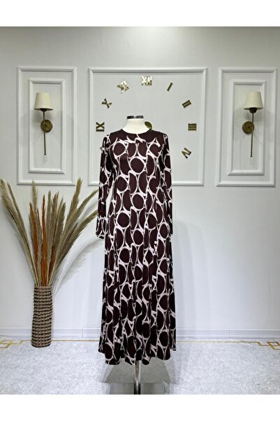 ModaMinar Women's Ring Pattern Collar Stone-Embellished Mother's Dress