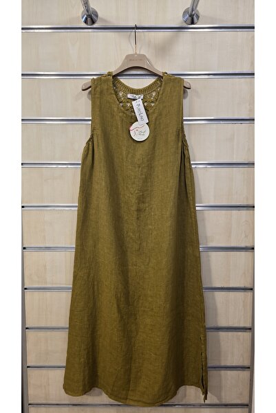 Park Moda Rochie italiană din in, fără mâneci, cu dantelă la spate