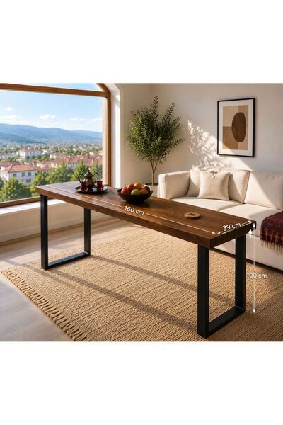 NATUREE AHŞAP 39 X 160 DOĞAL AHŞAP ÖZEL TASARIM BAR KAHVE MASASI (DEMİR AYAKL...