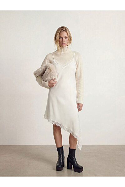 LC Waikiki Asymmetrical Satin Blouse with Lace Detail and Rope Straps