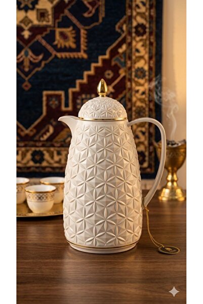 ALRASHED 0.6 Litre Lüks Desenli Termos Sürahi – Gold Detaylı Isı Korumalı Kah...
