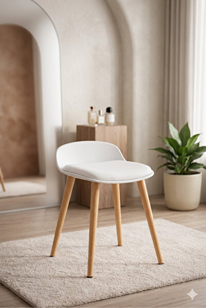 Moonra Home Makyaj Masası Taburesi Ahşap Ayaklı Tabure Minderli Makyaj Taburesi