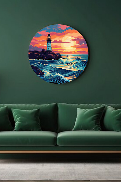 Lucena Modern Lighthouse and Sunset Mdf Painting Seascape Decorative Wall Pai...