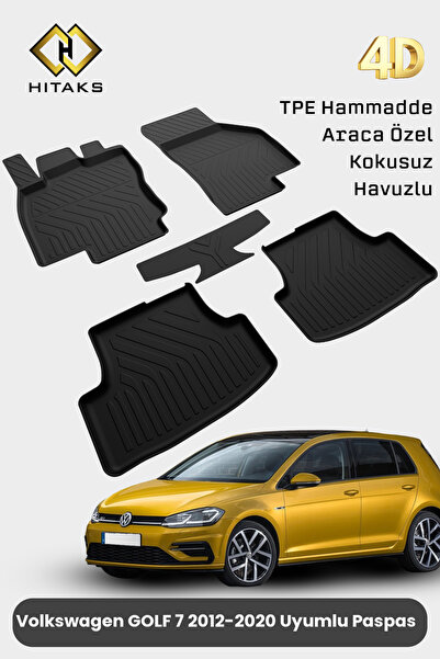 Hitaks Volkswagen Golf 7 Paspas 2012 2020 Arası Uyumlu 4D Havuzlu Paspas