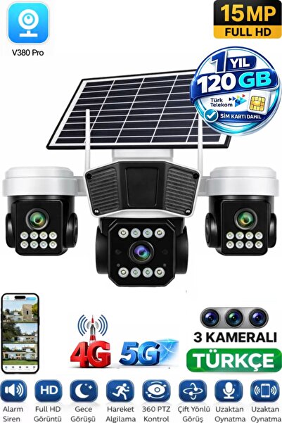 SONREİR RX95G Solar Güvenlik Kamerası Türkçe 4G Sim Kartlı PTZ Hareketli Gece...