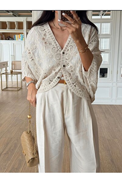 ESSA Pul İşlemeli Yarasa Kol Üç Düğmeli Kimono