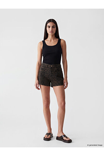 LC Waikiki Brown Leopard Patterned Women's Jean Shorts