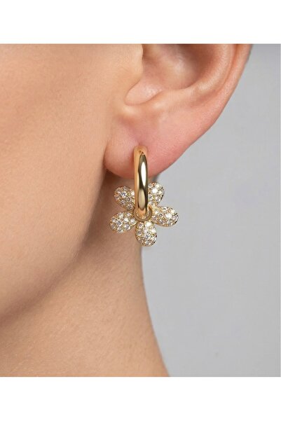 XUPING JEWELRY XUPİNG KUYUMCU SERİ 14K RENGİ ZİRKON TAŞLI PAPATYA ÇELİK KÜPE