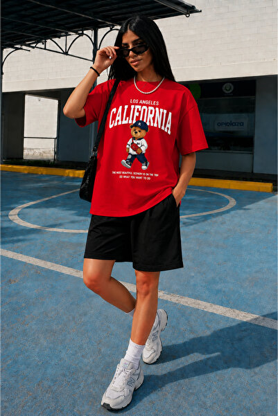 ship master Women's California Teddy Bear Printed Oversize 100% Cotton T-Shir...