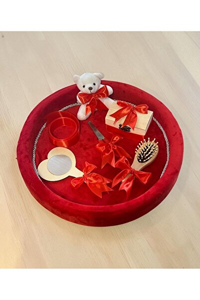 Botez Set tavita pentru taiere mot/turta – catifea – rosu