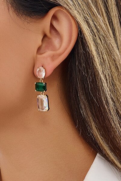 FAYRA ACCESSORIES أقراط بيضاوية الشكل من حجر الكريستال على شكل باجيت