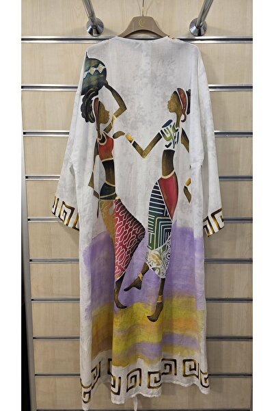 Park Moda Women's Kimono with Patterned Print and Beaded Collar